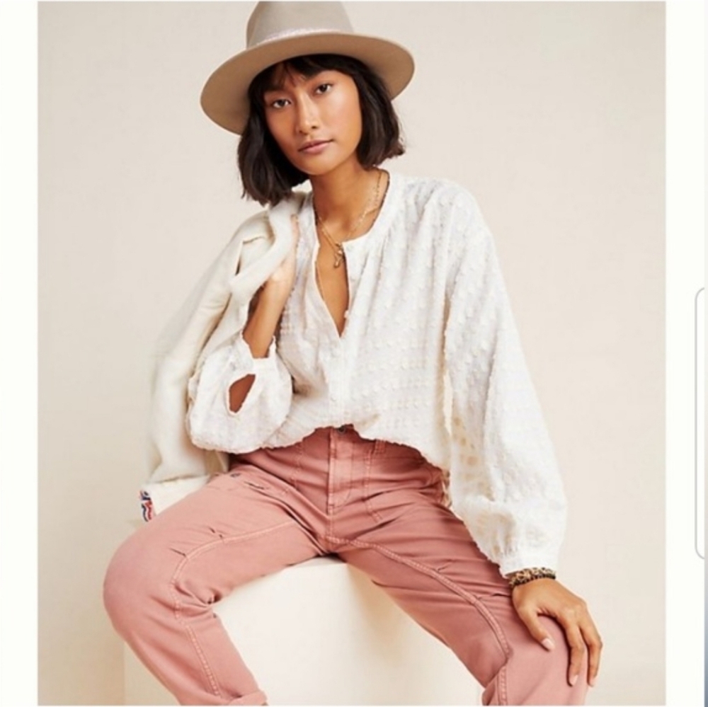 Pilcro By Anthropologie White Textured Blouse - Sz Medium - Picture 4 of 4